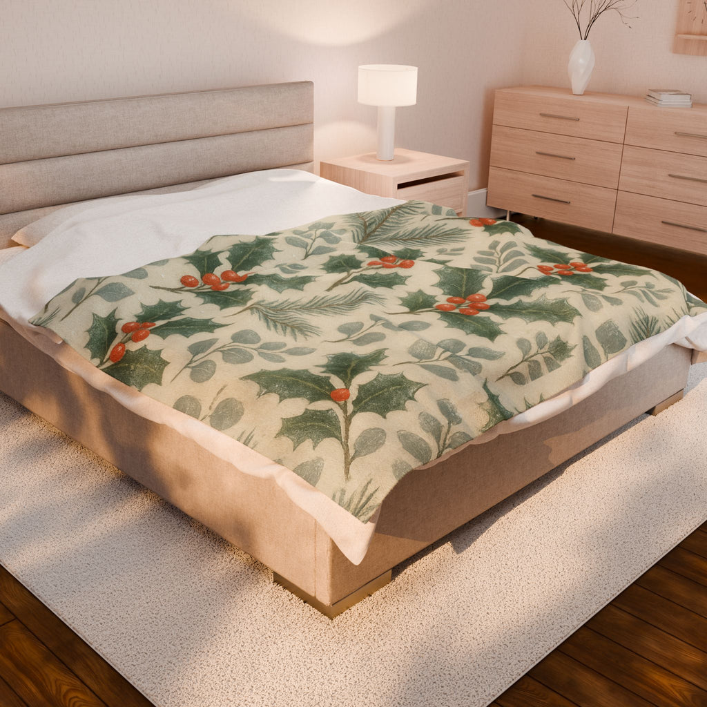 Cozy Holiday Velveteen Plush Blanket, Perfect for Winter Decor, Gift for Home, Christmas, Cozy Nights, Hydrangea Design
