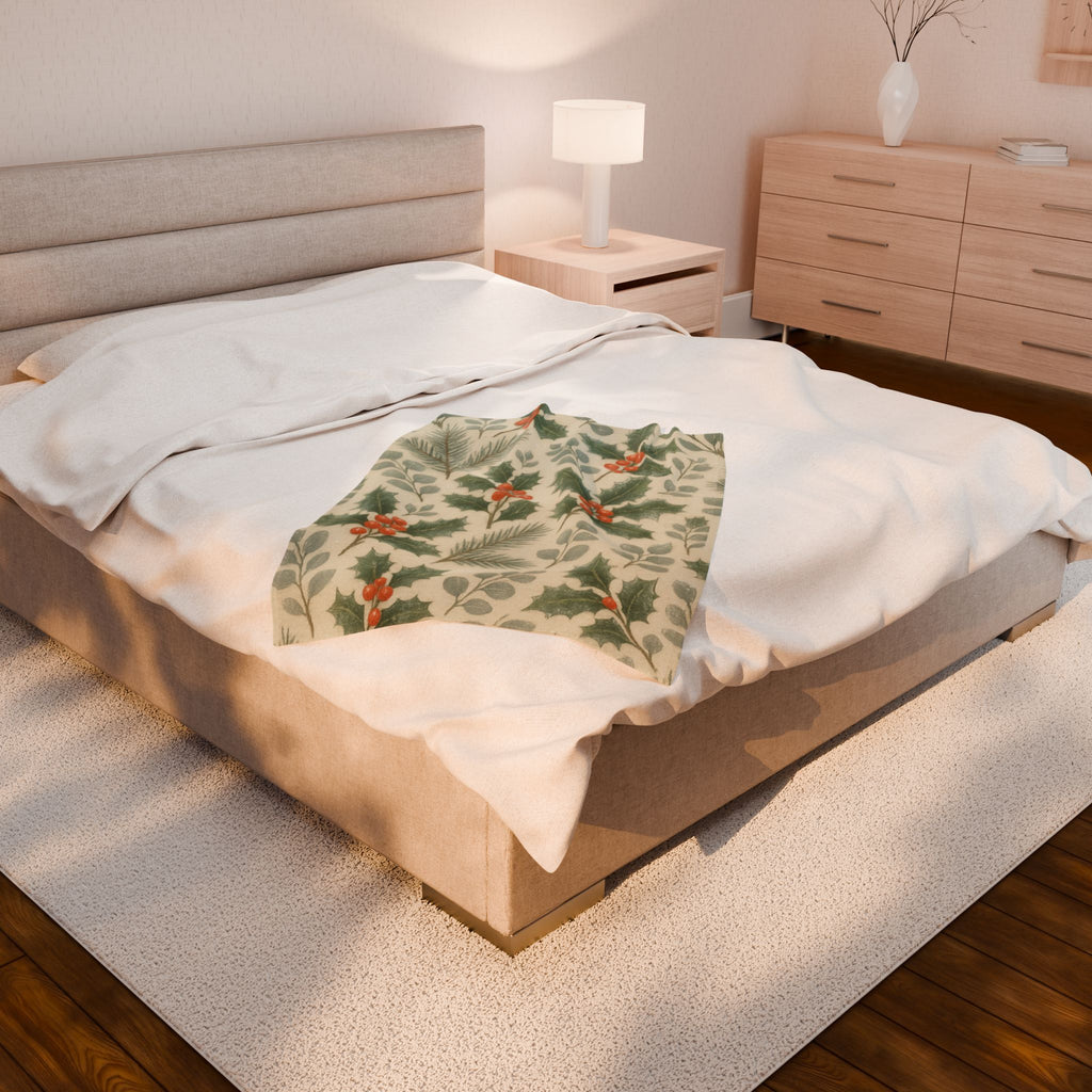Cozy Holiday Velveteen Plush Blanket, Perfect for Winter Decor, Gift for Home, Christmas, Cozy Nights, Hydrangea Design