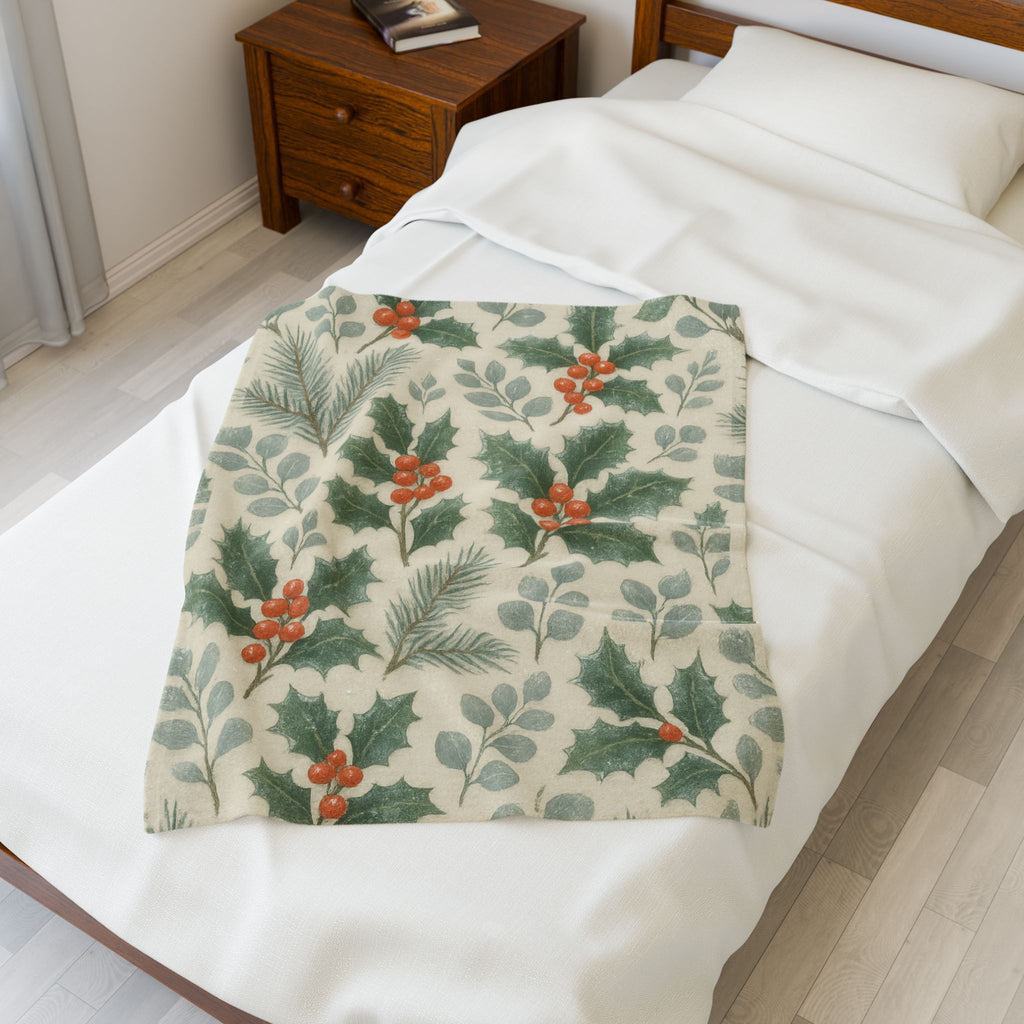 Cozy Holiday Velveteen Plush Blanket, Perfect for Winter Decor, Gift for Home, Christmas, Cozy Nights, Hydrangea Design