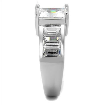 3W1086 - Rhodium Brass Ring with AAA Grade CZ  in Clear-3