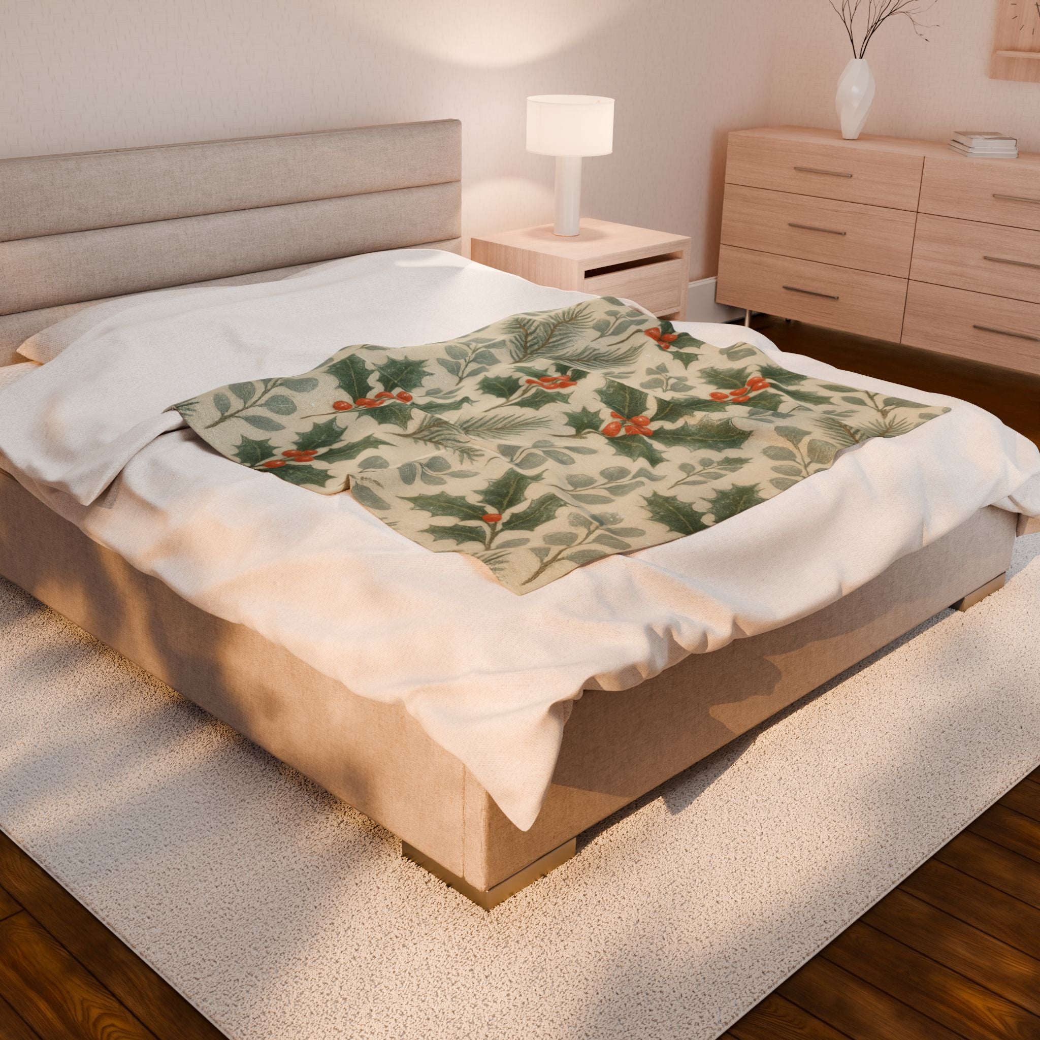 Cozy Holiday Velveteen Plush Blanket, Perfect for Winter Decor, Gift for Home, Christmas, Cozy Nights, Hydrangea Design