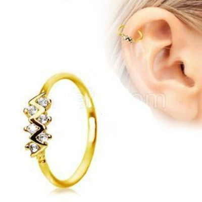 Gold Jeweled Zig-Zag Cartilage Earring / Nose Hoop Ring-0