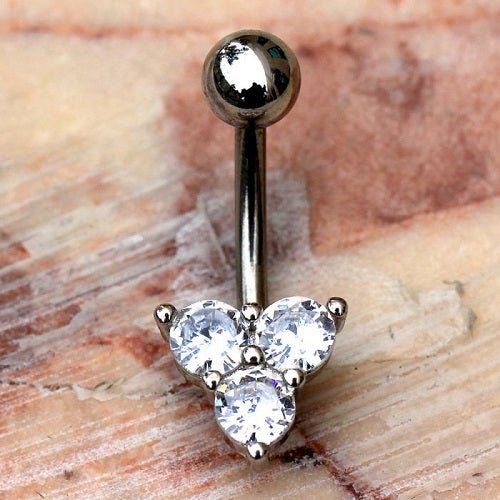 316L Stainless Steel Triple Gem Navel Ring Belly Button Ring-0
